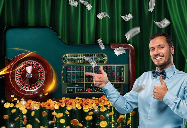 Antarmuka aplikasi warga 123 menampilkan Fa Cai Shen Deluxe dengan tombol putar dan penyesuaian taruhan yang jelas